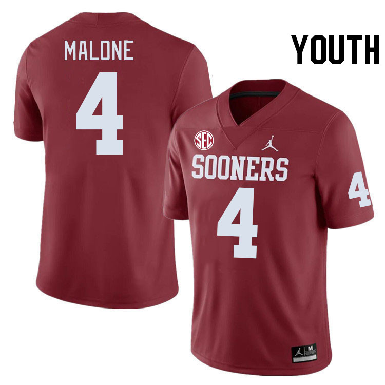 Youth #4 Dez Malone Oklahoma Sooners 2024 SEC Conference College Football Jerseys-Crimson